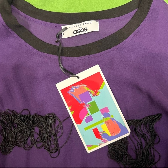 NWT Asos x Louise Gray London UK Sheer Colorblock Mod Fringe Silk Shift Dress - Picture 6 of 16